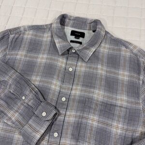 Vince Men's Plaid Shirt Double Face Long Sleeve Gray Cream Tan XXL Button Down